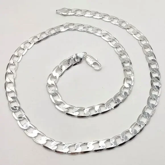925 Silver Cuban Chain Necklace Jewelry Anniversary Birthday Gift New!!!